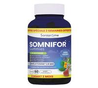 Santarome Bio - Somnifor - Gummies Sommeil - Mélatonine 1,9 mg, Plantes et Huiles Essentielles - Endormissement rapide, sommeil réparateur - 60 gummies dont 15 nuits offertes - Végan - Made In France