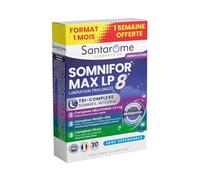 SANTAROME - Somnifor Max LP 8H - Complément Alimentaire Sommeil - Endormissement Rapide & Sommeil Réparateur - Mélatonine 1,9 mg, GABA, L-Tryptophane - Fabriqué en France - 30 Comprimés