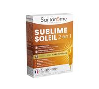 Santarome Bio - Sublime Soleil 2 en 1 - Autobronzant & Préparateur Solaire - Complément alimentaire solaire - Caroténoïdes & Plantes - 20 ampoules - Goût Passion Mangue - France