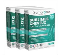 Santarome - Sublimes Cheveux Force & Croissance - Complément alimentaire pousse cheveux & ongles - Vitamines B6, B8, Roquette, Myrtille - Lot de 3 x 30 comprimés - 1 mois - France