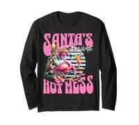 Santa's Favorite Hot Mess Funny Flamingo Christmas Cocktail Manche Longue
