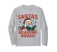 Santa's Reading Squad Festive Book Lover Holiday Men Women Manche Longue