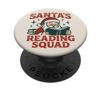 Santa's Reading Squad Festive Book Lover Holiday Men Women PopSockets PopGrip Adhésif
