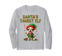 Santa's Tiniest Elf Funny Chihuahua Christmas Design Manche Longue