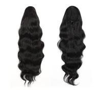 Santé Extension queue de cheval en cheveux humains avec cordon de serrage, noir naturel, for femmes, ondulées, à clipser, cheveux brésiliens non traités Soins Personnels(22inch)