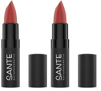 SANTE Naturkosmetik Matte Lipstick 03 Blissful Terra Rouge à lèvres, effet mat, avec beurre de cacao bio, pigmentation intense, 4,5 g (Lot de 2)