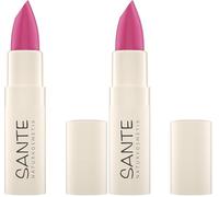 Sante Naturkosmetik Moisture Lipstick 04 Confident Pink Rouge à lèvres, couleurs transparentes à intenses, avec acide hyaluronique, doux et protecteur, 4,5 g (Lot de 2)