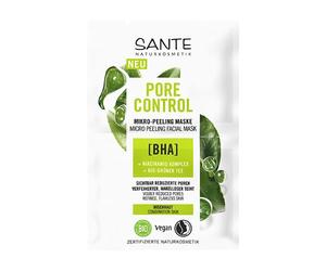 SANTE Naturkosmetik Pore Control BHA Masque micro-exfoliant avec thé vert bio matifiant, complexe BHA et niacinamide, masque végane pour peaux mixtes, nettoyage du visage raffermissant les pores, 8 ml
