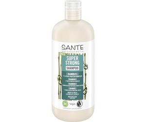 Sante Naturkosmetik Super Strong Shampooing à l'extrait de bambou bio + complexe protéiné triple épaisseur, shampoing végétalien avec ingrédients naturels, renforce les cheveux fragiles et affaiblis