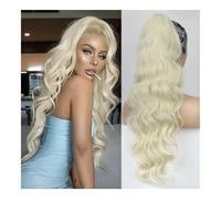 Santé - Queue de cheval synthétique longue ondulée avec cordon de serrage pour femme - Extensions de cheveux synthétiques ondulés à clipser - Soins du corps (blanc crème)