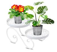 Santentre 2 Niveaux Blanc Support Plantes Interieur, Métal Porte Plante, Antirouille Etagere Plantes Interieur Exterieur, Supports de Pots de Fleurs pour Plusieurs Plantes, Présentoir Etagere Fleur