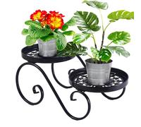 Santentre 2 Niveaux Noir Support Plantes Interieur, Métal Porte Plante, Antirouille Etagere Plantes Interieur Exterieur, Supports de Pots de Fleurs pour Plusieurs Plantes, Présentoir Etagere Fleur