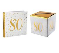 Santex 1 Pack urne et Livre d'or Anniversaire Or et Blanc 80ans