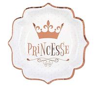 Santex Assiette anniversaire Princesse blanche et rose gold métallisée carton x10 REF/7243
