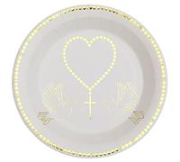 Santex - 10 Assiettes Communion Carton 22.5CM Blanc Or