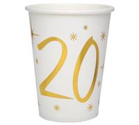 Gobelet en carton blanc et or pour 20 ans - Lot de 10