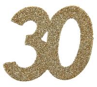 SANTEX 4604-30, Sachet de 6 confettis 6x5cm anniversaire, Or pailleté 30 ans