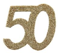 SANTEX 4604-50, Sachet de 6 confettis 6x5cm anniversaire, Or pailleté 50 ans