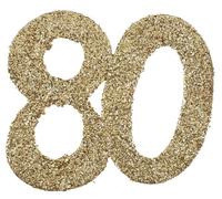 SANTEX 4604-80, Sachet de 6 confettis 6x5cm Anniversaire, Or pailleté 80 Ans