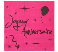 SANTEX 4769-15, Sachet de 20 serviettes Joyeux Anniversaire Noir et fuchsia