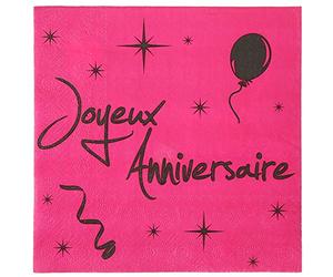 SANTEX 4769-15, Sachet de 20 serviettes Joyeux Anniversaire Noir et fuchsia
