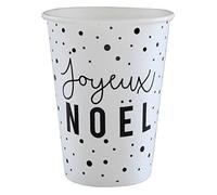 SANTEX 5635-11 Sachet de 10 gobelets Joyeux Noël pois, métallisé Blanc et Noir