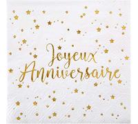 SANTEX 5663-1, Sachet de 20 petites serviettes Joyeux Anniversaire métallisé