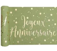 SANTEX 5668-103-30, Chemin de Table Joyeux Anniversaire Coton métallisé Vert Sauge