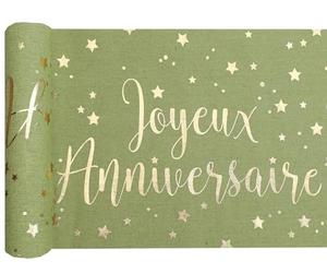 SANTEX 5668-103-30, Chemin de Table Joyeux Anniversaire Coton métallisé Vert Sauge