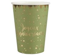 Santex 5669-103, Lot 10 Gobelets Joyeux Anniversaire métallisés, Vert Sauge