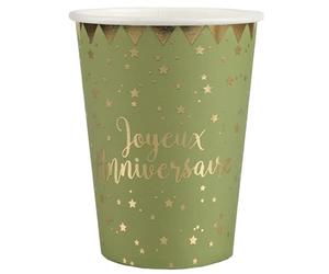 Santex 5669-103, Lot 10 Gobelets Joyeux Anniversaire métallisés, Vert Sauge