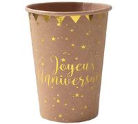 SANTEX 5669-26, Sachet 10 Gobelets Joyeux Anniversaire métallisés, Kraft/Or