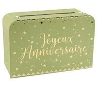 SANTEX 5671-103, Petite Tirelire Valise Joyeux Anniversaire métallisée Vert Sauge/Or
