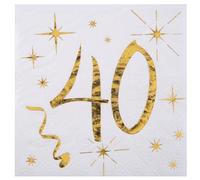 Serviette de table SANTEX Serviette élégante cocktail pour fête anniversaire 40ans blanche et dorée (x20) REF/6159