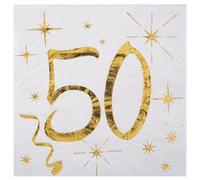 Santex Petites serviettes 50 ans métallisées Or - Sachet de 20