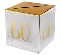 Santex Tirelire 6186-60 métallisée 60 ans carton blanc et or 20x20x20 cm fente 18 cm
