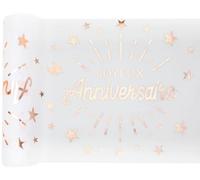 SANTEX 6646-20-30, Chemin de Table Joyeux Anniversaire étincelant, Blanc/Rose Gold