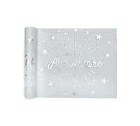 SANTEX 6646-4-30, Chemin de Table Joyeux Anniversaire étincelant, Blanc/Argent