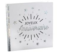SANTEX 6651-4, Livre d'or Joyeux Anniversaire étincelant, Blanc/Argent