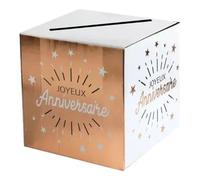 Santex Tirelire urne 6652-20 Joyeux Anniversaire étincelante Blanc et rose gold métallique