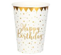 SANTEX 6746-1, Sachet de 10 Gobelets Happy Birthday métal, Blanc/Or