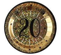 SANTEX 6789-20, Sachet de 10 Assiettes Âge étincelant métal 20 Ans