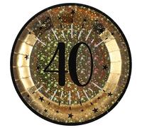 SANTEX 6789-40, Sachet de 10 Assiettes Âge étincelant métal 40 Ans