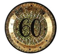 SANTEX 6789-60, Sachet de 10 Assiettes Âge étincelant métal 60 Ans