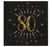 Santex – Serviettes en papier – 6790-80 – Noir/Or – 10 pièces – 3 plis – Anniversaire 80 ans