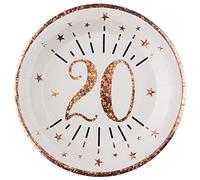 SANTEX 7348-20, Sachet de 10 Assiettes Âge étincelant métal 20 Ans Rose Gold