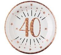 SANTEX 7348-40, Sachet de 10 Assiettes Âge étincelant métal 40 ans Rose Gold