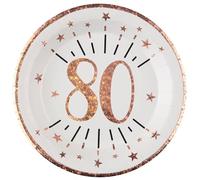 SANTEX 7348-80, Sachet de 10 Assiettes Âge étincelant métal 80 ans Rose Gold