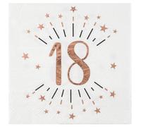 SANTEX 7350-18, Sachet de 20 Serviettes Âge étincelant métal 18 Ans Rose Gold