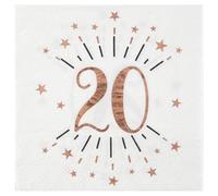 SANTEX 7350-20, Sachet de 20 Serviettes Âge étincelant métal 20 Ans Rose Gold